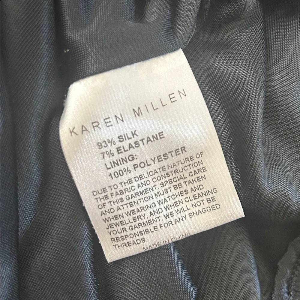 Karen Millen Sexy Black w/ Roses Spaghetti Straps Silk Sheath Dress **Sz 10** 🌹🌹 - Picture 7 of 7